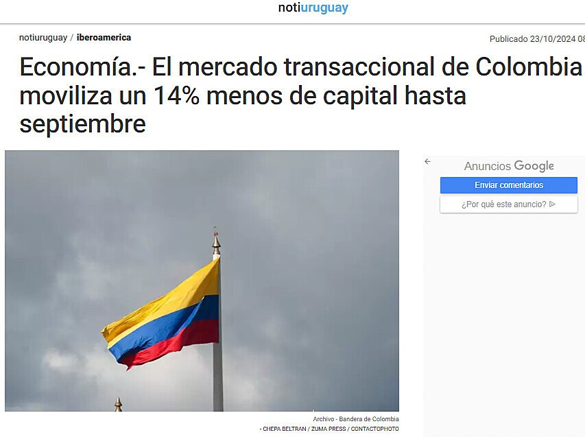 El mercado transaccional de Colombia moviliza un 14% menos de capital hasta septiembre